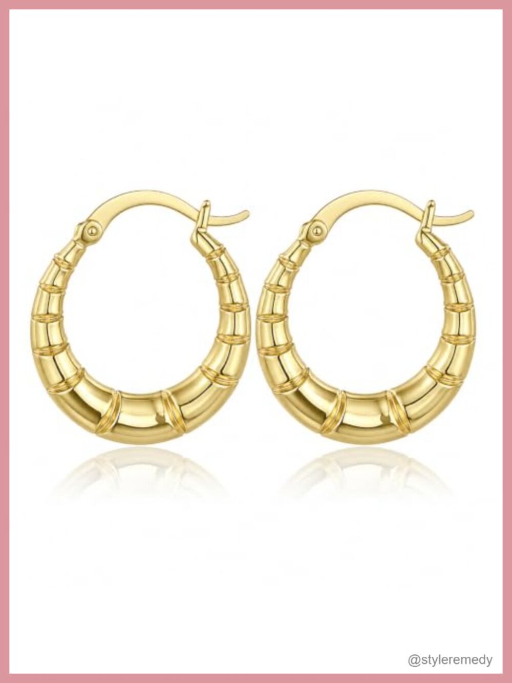 14K Gold Plated Hoop Earrings Women 25mm Textured Bamboo Hoops